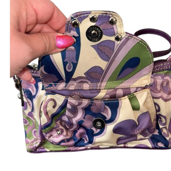 Y2K VTG RARE KATHY VAN ZEELAND CROSSBODY MINI BAG PURPLE/MULTICOLORED FAUX LEATH - Picture 16 of 16